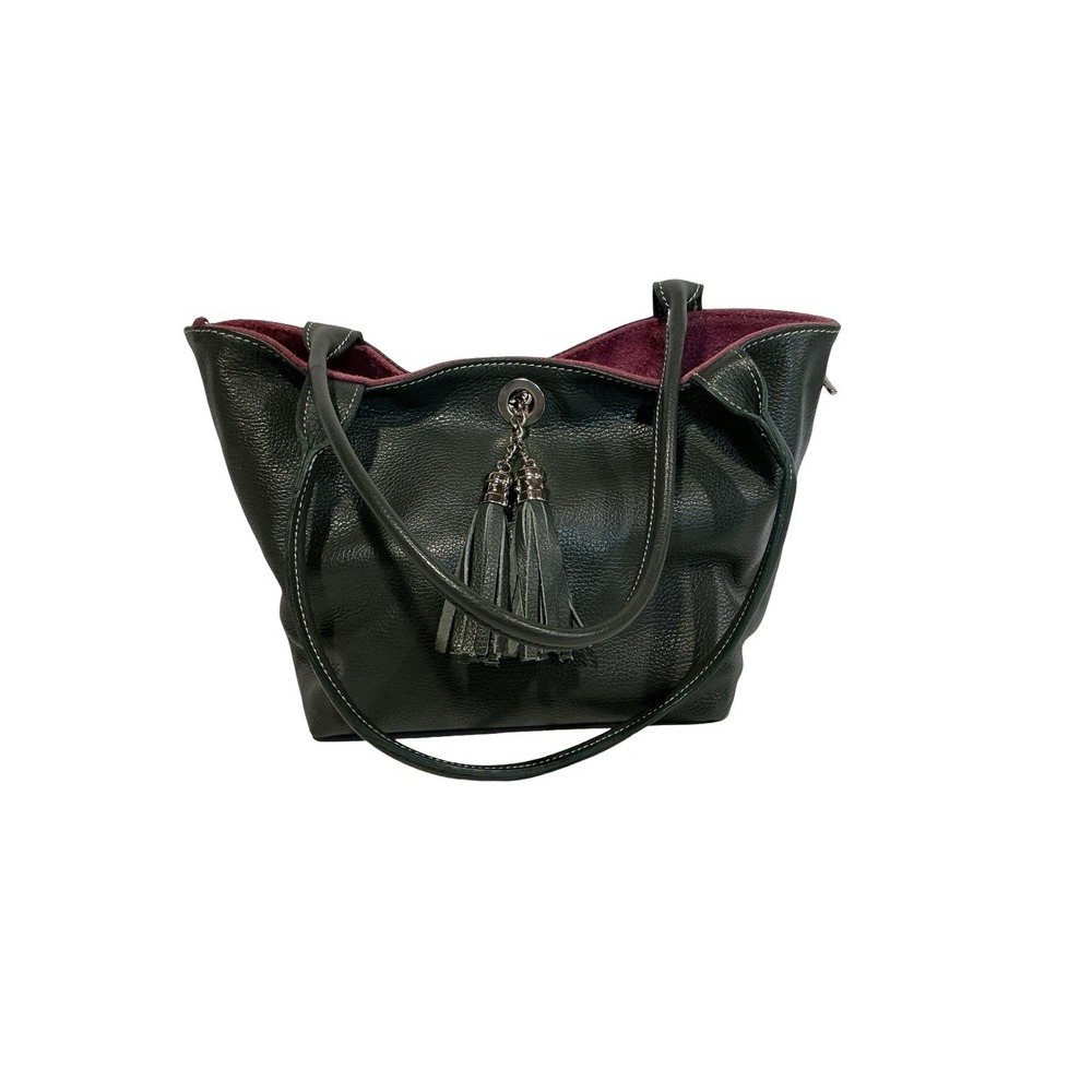 Unbranded Pebbled Gray Leather‎ Handbag Pink Suede Lining Reversible Add'l Pouch